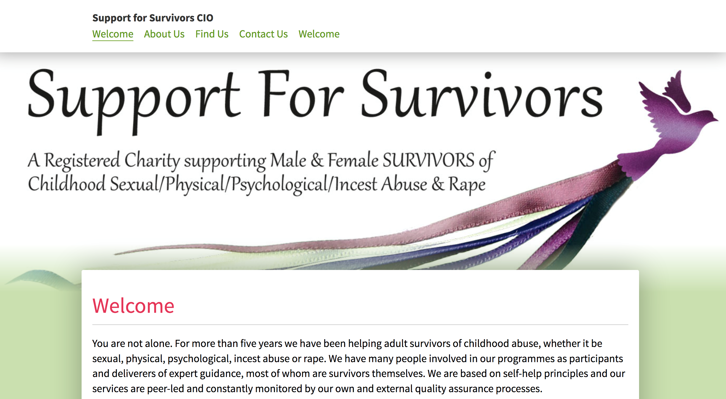 Screen shot of the support for survivors website