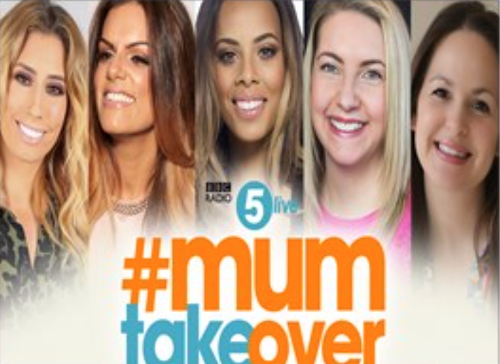 A logo with 5 women smiling with the #mumtakeover