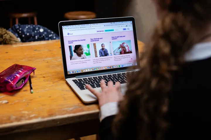 Person Looking At Mind Web Page On Laptop On Desk