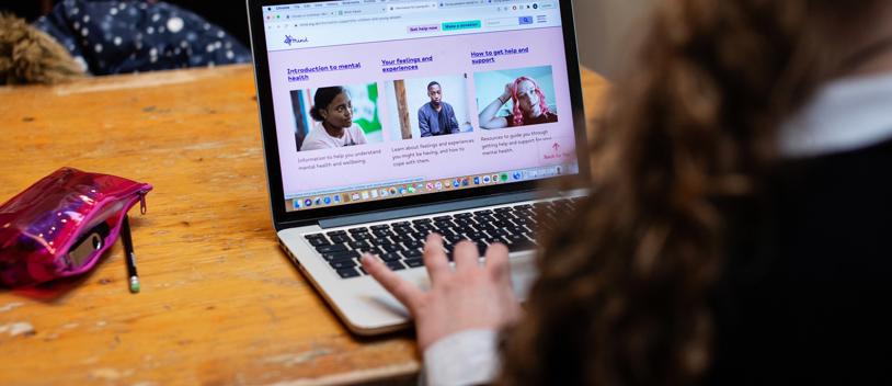 Person Looking At Mind Web Page On Laptop On Desk