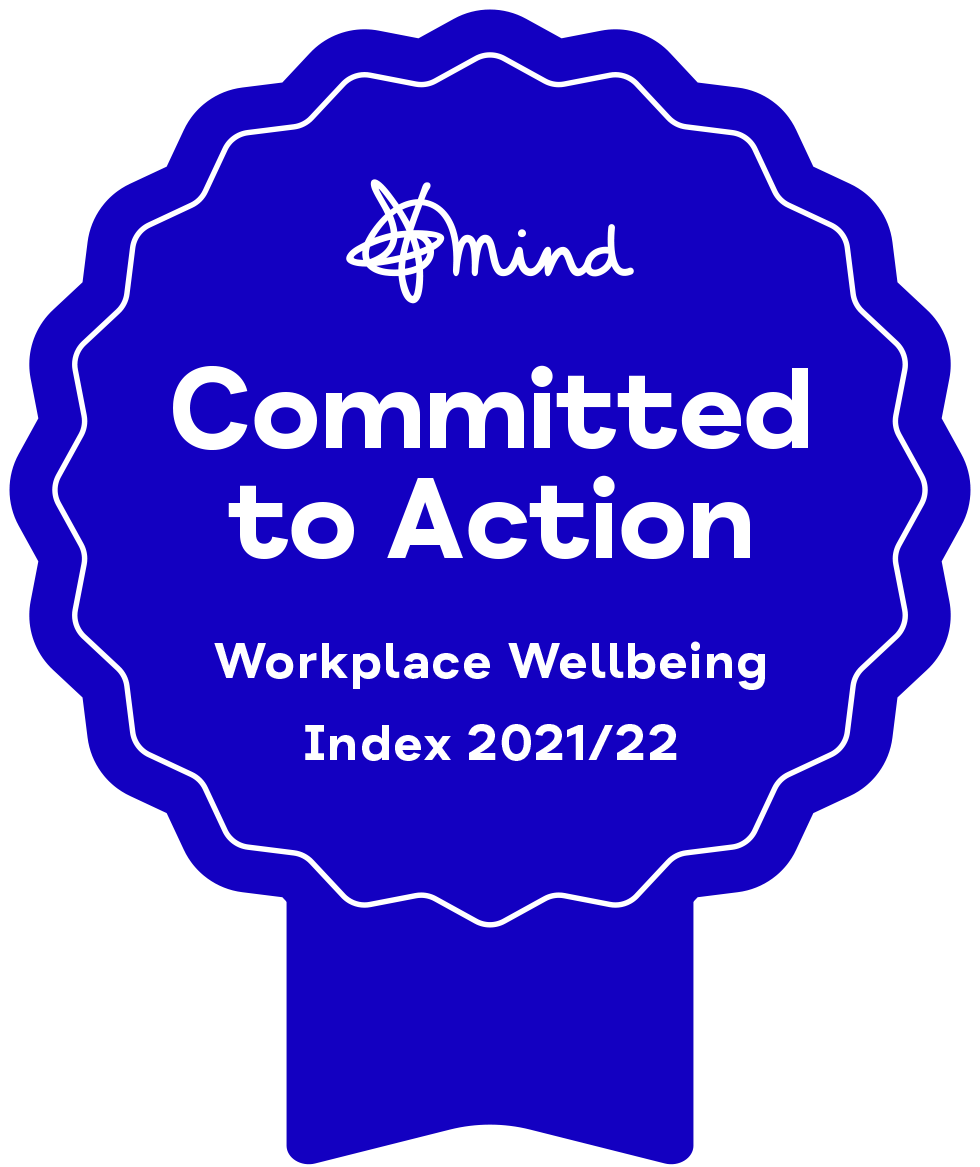 Committed to action badge in blue