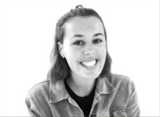 female smiling, black and white photo