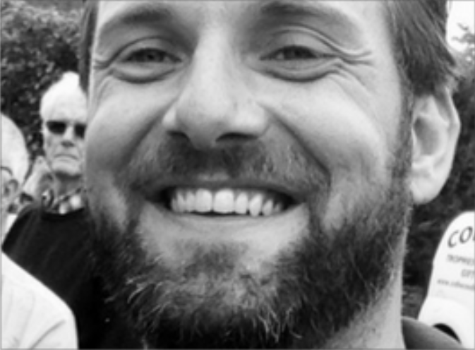 male smiling, black and white