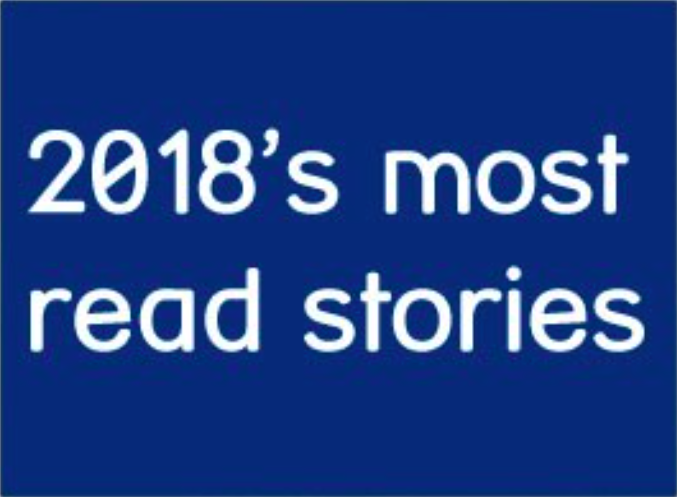 blue background with white writing saying '2018's most read stories'