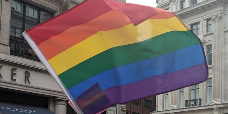 LGBT Rainbow flag blowing in wind