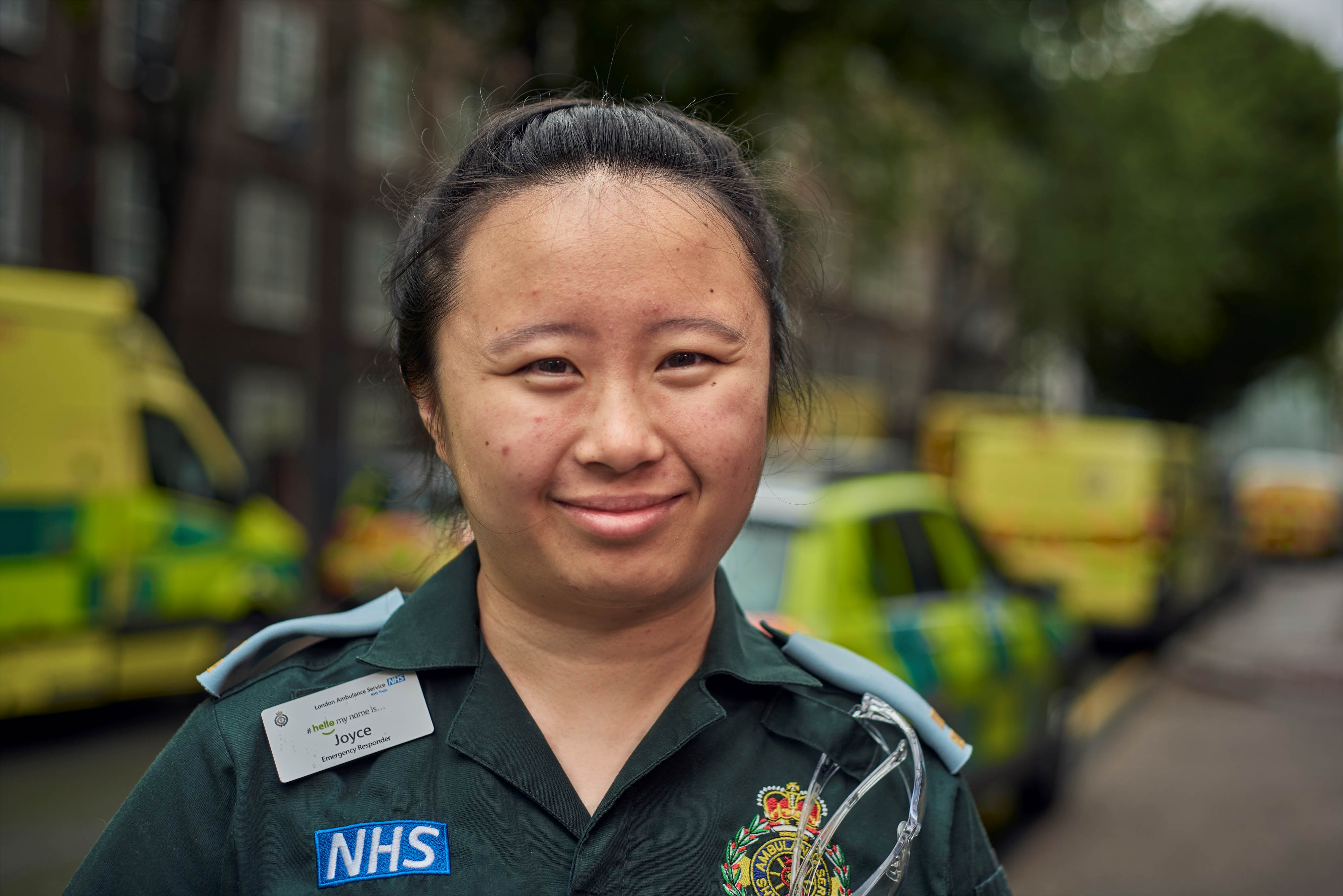 London Ambulance Service paramedic smiling at camera
