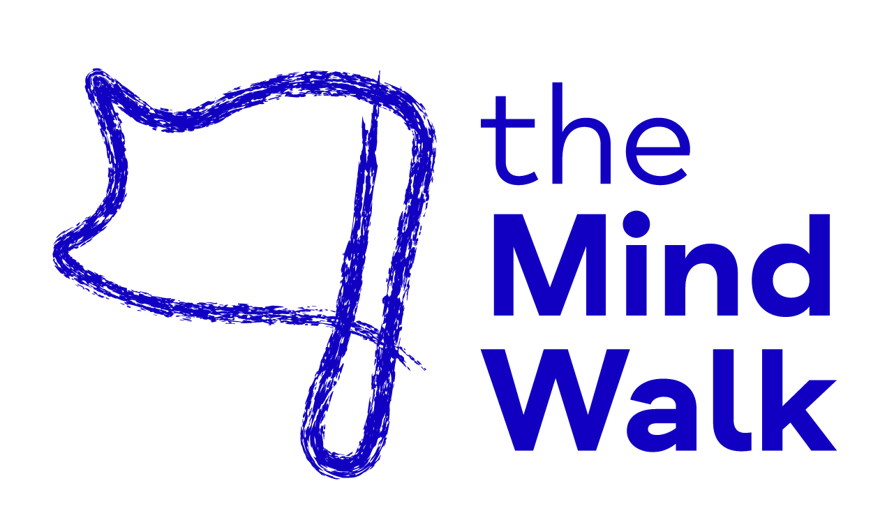 Blue outline of flag and "the Mind Walk"