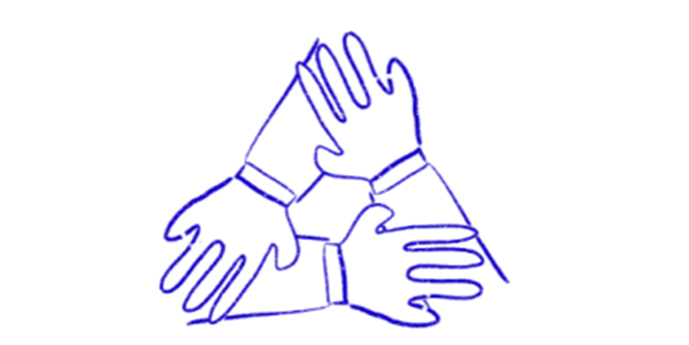 illustration blue hands holding 