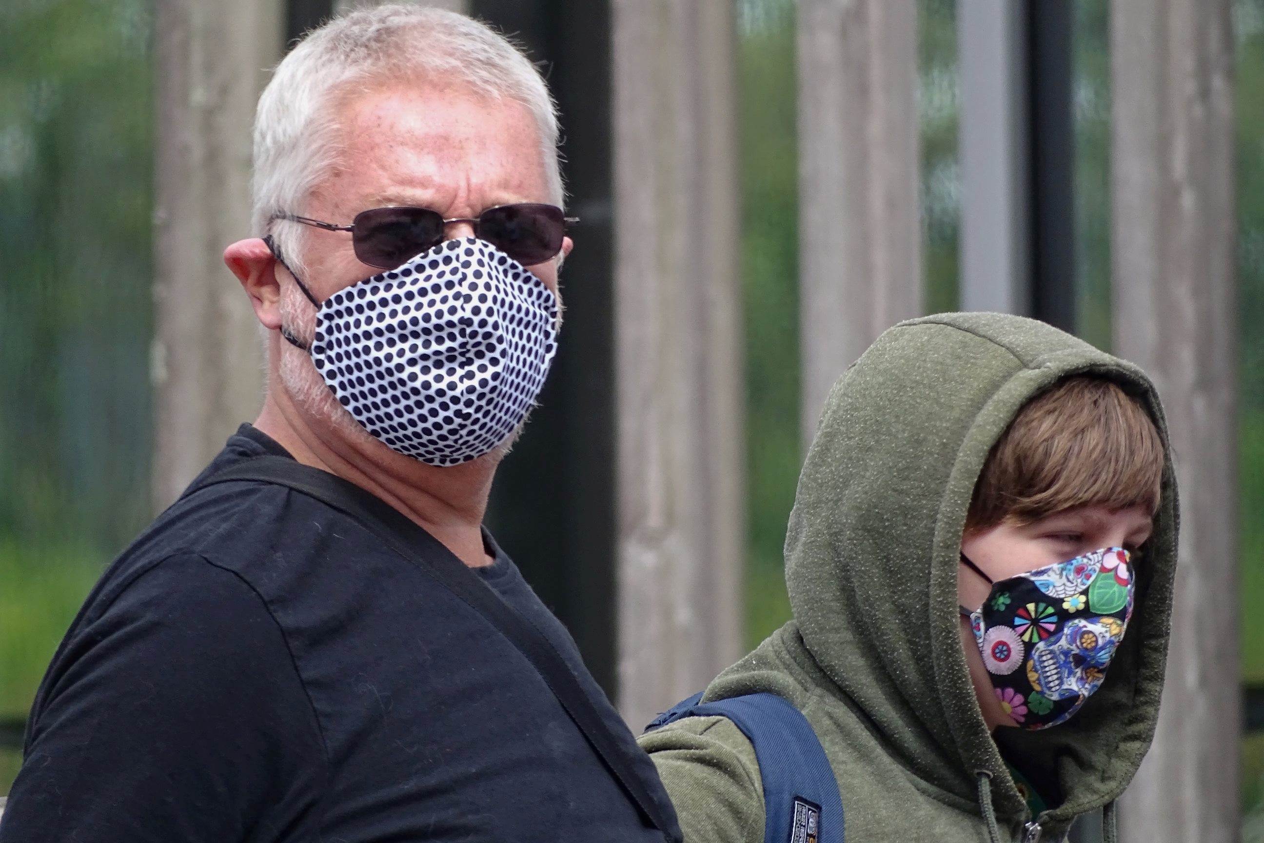 Two people wearing masks