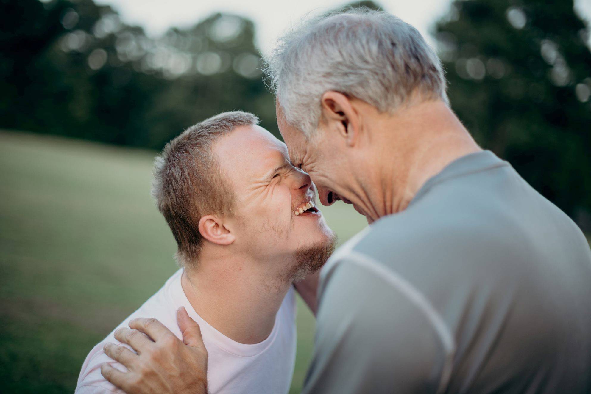 Two people laughing