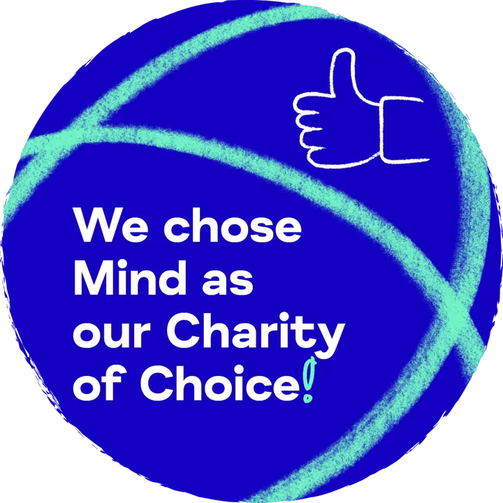 We Chose Mind as our Charity of Choice - Blue - thumbs up