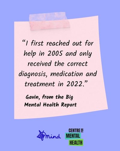 I first reached out for help in 2005 and only received the correct diagnosis, medication and treatment and 2022 - Gavin, from the Big Mental Health Report