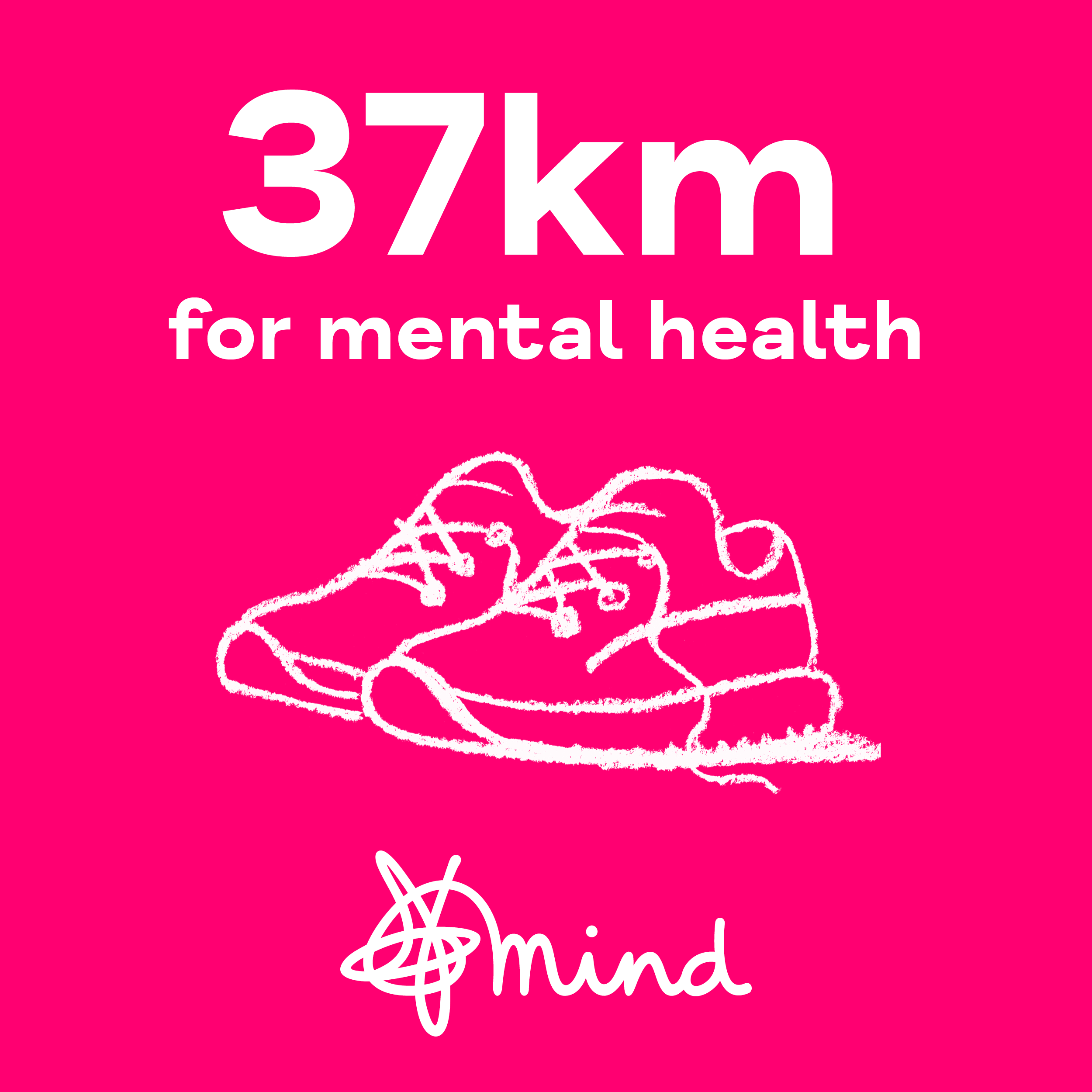 The words '37km for mental health' with an illustration of a pair of trainers and the Mind logo