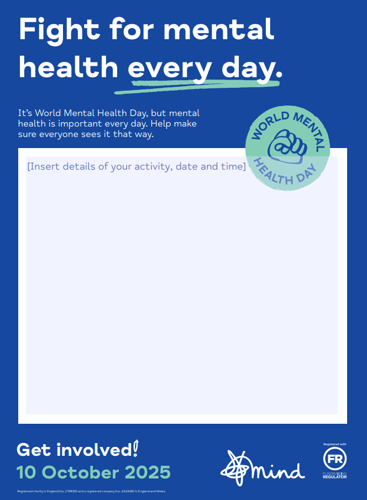 Image of a poster with space to include details of a mental health fundraising event.