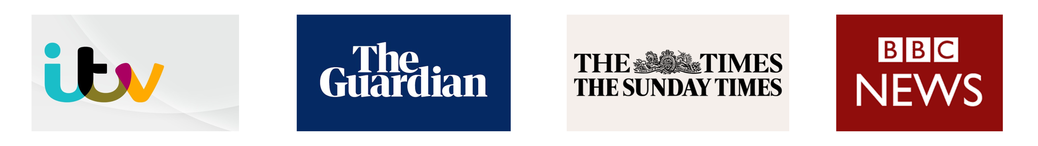 Logos for ITV, The Guardian, The Times, and BBC News