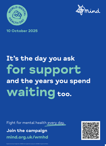 A poster with the text "it's the day you ask for support and the years you spend waiting too"